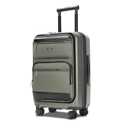 20 Inch Softside Suitcase with Spinner wheels, Carry on Luggage with & USB Port,Hybrid Soft Front & Hard Shell Large Checked Luggage with TSA Lock, Green - color: Green, size: 20 Inch