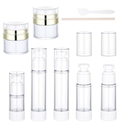Segbeauty 7pcs Vacuum Lotion Dispenser Sprayer Set, Airless Pump Bottles Travel Size, Empty Golden Airless Pump Jar for Creams, Refillable Vacuum Fine Mist Spray Bottle Atomizer 0.5oz 1oz 1.7oz