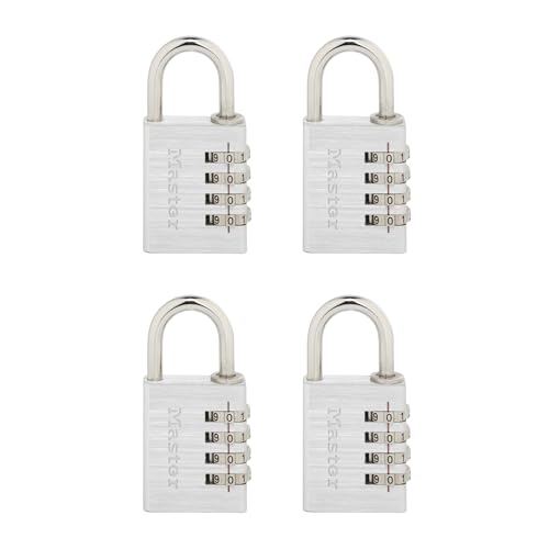 Master Lock Set Your Own Combination Padlock, 4 Pack, Silver 643EC4 | Resettable Combination Padlock For Gym Lockers, Cabinets, Indoor Storage, and School Use, Metal Body Nickel Plated Shackle - size: 4 Pack, style: Number Combo