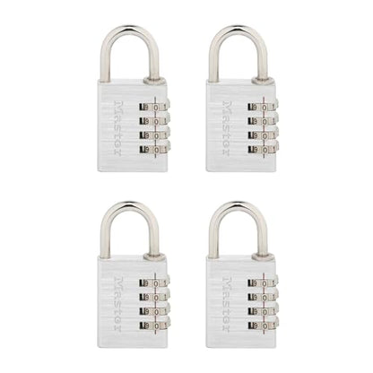 Master Lock Set Your Own Combination Padlock, 4 Pack, Silver 643EC4 | Resettable Combination Padlock For Gym Lockers, Cabinets, Indoor Storage, and School Use, Metal Body Nickel Plated Shackle - size: 4 Pack, style: Number Combo