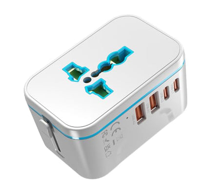 Universal Travel Adapter Worldwide, Multi Plugs Adapter with 2 USB-C & 2 USB-A, All-in-One AC Ports Wall Charger, International Power Converter for EU US UK AUS JP 200+ Countries (White) - color: WHITE