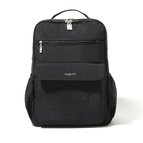 Baggallini Everyday Laptop Backpack - 11x15.5 Lightweight Water-Repellent Nylon Travel Bag w/Padded Laptop Sleeve & RFID - color: Black