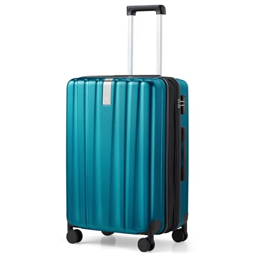 Hanke 24 Inch Expandable Medium Checked Luggage with 8 Spinner Wheels - color: Caribbean Blue, size: 24 Inch EXT