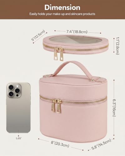 Prite 2 Pcs Makeup Bag Set Travel Cosmetic Case with Clear Pouch for Women - color: Light Pink