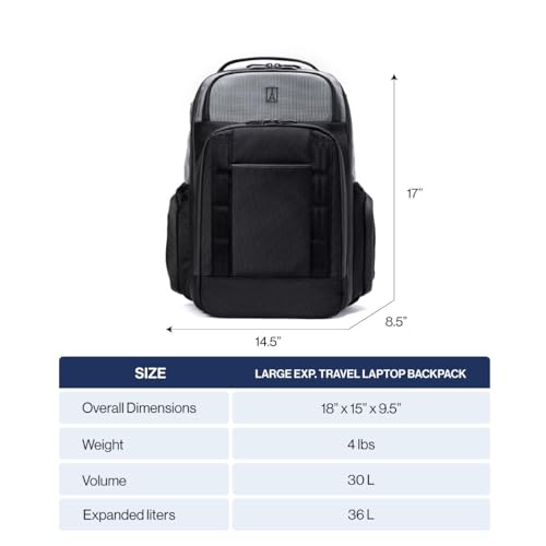 Travelpro Altitude Large Expandable Laptop Backpack, Black, 30-36L - color: Jet Black