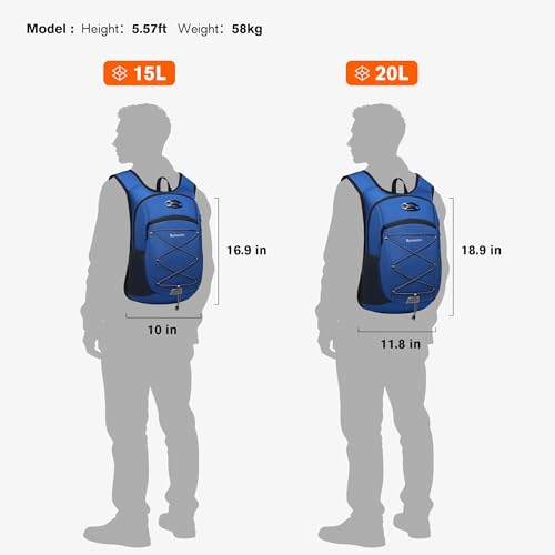 초경량 소프트 데이팩 15L/20L, 쿠션 처리된 통기성 뒷면 패널 백팩, 경량 휴대용 여행용 백팩, 블루., 데이팩 백팩 - color: 블루., size: 15L