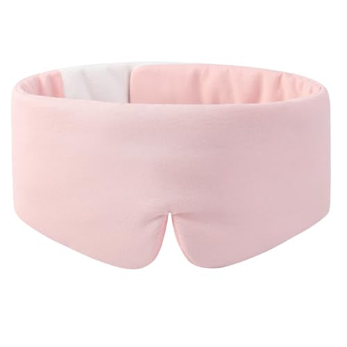 ALASKA BEAR Wraparound Style Organic Cotton Eye Mask with Padded Nose, Big Wide Headband and Large Coverage Ear Muff Sleeping Mask with Bottom Flap for Full Blackout, Soft Pink - color: Soft Pink