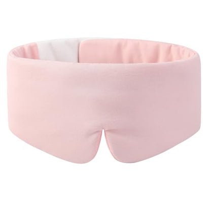ALASKA BEAR Wraparound Style Organic Cotton Eye Mask with Padded Nose, Big Wide Headband and Large Coverage Ear Muff Sleeping Mask with Bottom Flap for Full Blackout, Soft Pink - color: Soft Pink