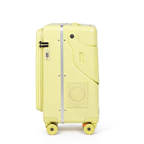 Ride-on Carry-on Suitcase with Foldable Backrest for Kids & Adults,TSA Lock, Cup Holder Versatile Travel Gear for Family(Yellow) - color: Yellow