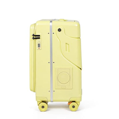 Ride-on Carry-on Suitcase with Foldable Backrest for Kids & Adults,TSA Lock, Cup Holder Versatile Travel Gear for Family(Yellow) - color: Yellow