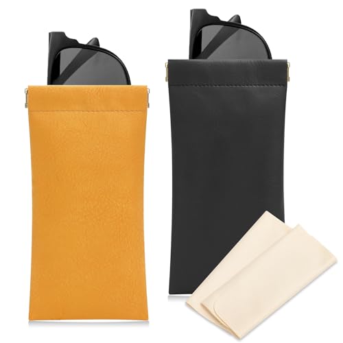 Sightor Sunglass Case, 2 Pcs Soft Eyeglass Cases for Women Glasses Pouch - color: Black, Orange