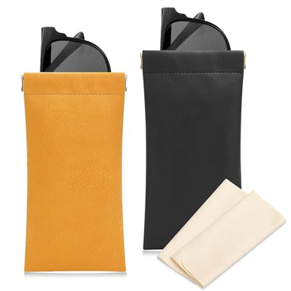 Sightor Sunglass Case, 2 Pcs Soft Eyeglass Cases for Women Glasses Pouch - color: Black, Orange