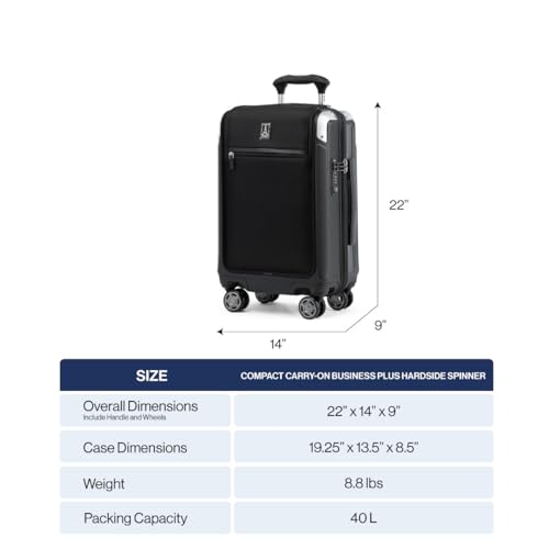 Travelpro Platinum Elite Hardside Carry-On Luggage, Black, 20-Inch - color: Shadow Black, size: Compact Carry-on with Laptop Pocket 20-Inch