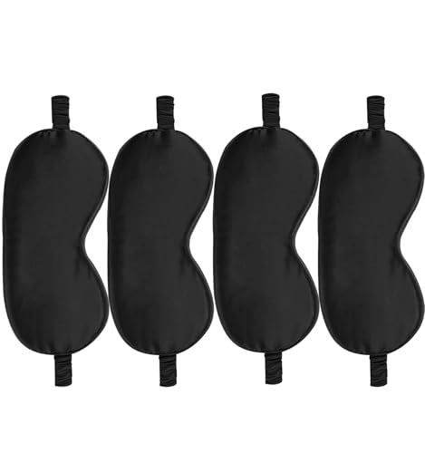 4PACK Sleep Masks Satin Eye Mask Silk Eyes Cover Silky Blindfold Blackout Eyeshade Soft Eyeshades Sleeping Covers Travel Nap - color: Black