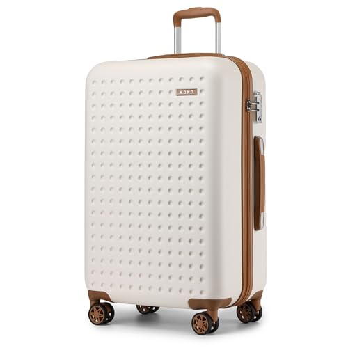 Kono 28 Inch Hard Shell Checked Luggage, 4 Spinner Wheels Suitcase, White - color: Cream White, size: Checked-Large 28-Inch