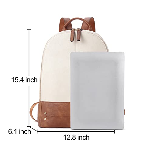 CLUCI Leather Backpack for Women 15.6 inch Laptop Bag Business Work Daypack - color: White With Brown