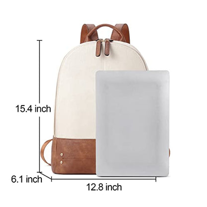CLUCI Leather Backpack for Women 15.6 inch Laptop Bag Business Work Daypack - color: White With Brown