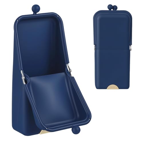 Kacctyen Makeup Brush Case Silicone Standing Makeup Brush Holder,Navy | Silicone Make up Travel Bag with Suction Portable Cosmetic Organizer Phone Stand Pouch for Travel Home Back to School Use - color: Navy