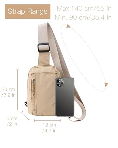 Small Sling Crossbody Bag, Water Resistant Nylon Chest Pack for Travel EDC - color: Beige