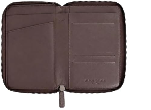 ALLEN & MATE Leather Passport Holder for Travel, RFID Zip Travel Wallet - color: Brown