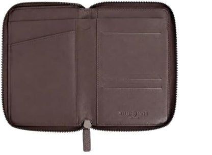 ALLEN & MATE Leather Passport Holder for Travel, RFID Zip Travel Wallet - color: Brown
