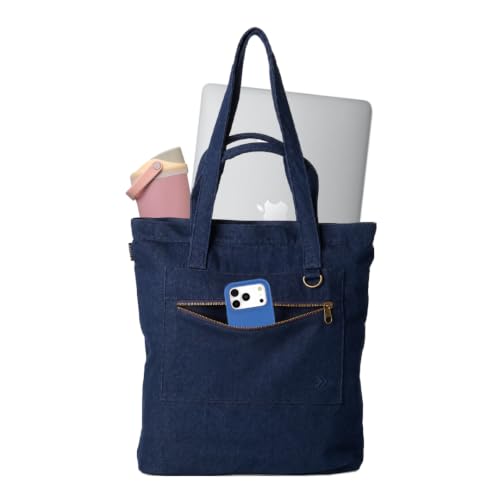 Thread Wallets Utility Tote – Large Travel Tote Bag with Multi-Pocket Design, Laptop Compartment & Work Bag for Women (Denim) - color: Denim