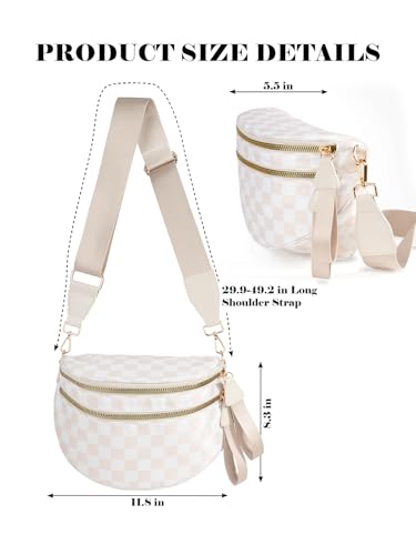Checkered Crossbody Bag Bum Bag for Women,Spacious Fanny Packs Belt Bag - color: Beige Checkered