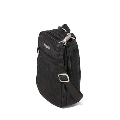 Baggallini Securtex® Anti-theft Mini Everything Crossbody Bag, 6.3"x8.25" Rfid, Locking Zippers & Cut-resistant Strap - color: Black Cheetah Emboss