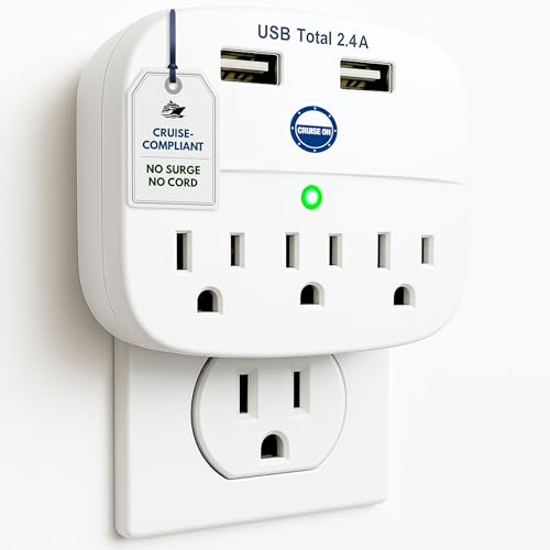 Cruise On Non Surge Cruise Approved Power Strip, Essentials [2 USB, 3 AC] - color: [2 USB, 3 AC]