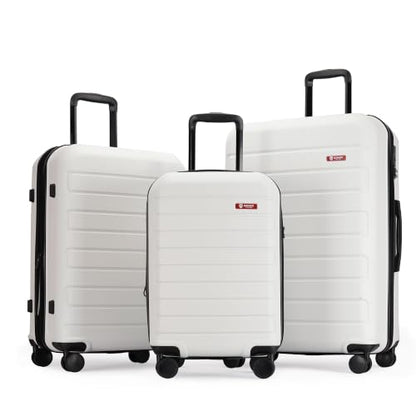 GinzaTravel 3-Piece White ABS Hardside Luggage Set 20"/24"/28" Suitcases - color: White