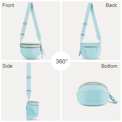 Checkered Crossbody Bags for Women, Large Nylon Bum Bags - color: Ice Blue
