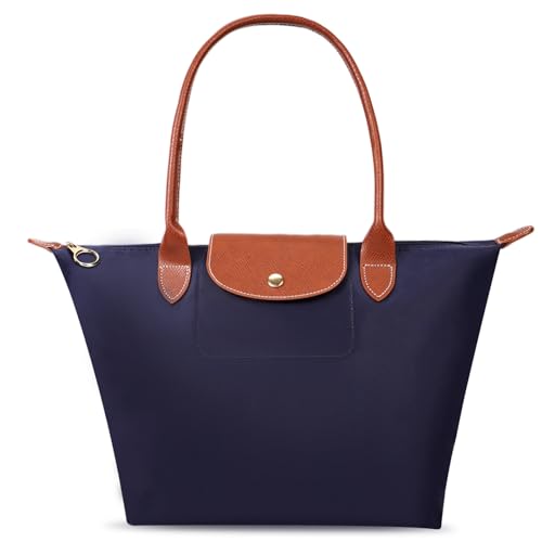 Tote Bag for Women Nylon Top-Handle Purse,Lightweight Large Capacity Shoulder Hobo HandBag with Zipper Foldable - color: Dark Blue