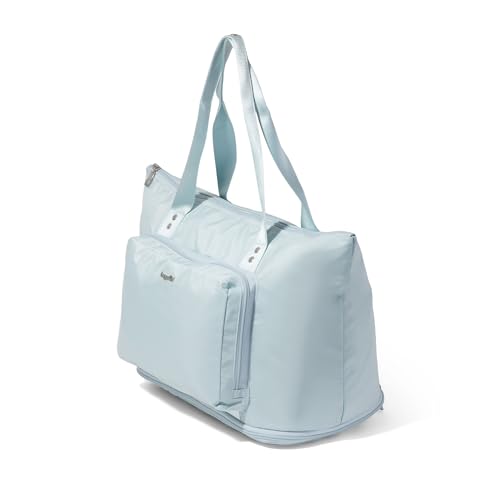 Baggallini Carryall Expandable Lightweight Travel Tote 22" Packable Folding Compact Nylon Washable Weekender w/Luggage Sleeve - color: Pool