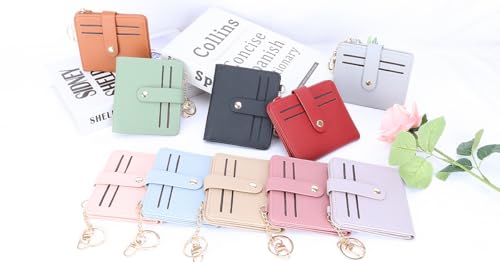 Airkit Small Wallet Women RFID, PU Leather Card Holder with Keychain - color: Black