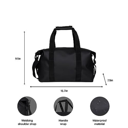 RAINS Weekend Bag - Small Waterproof Travel Bag for Women and Men - Gym, Duffle, Carry On, Overnight (Black, Small)