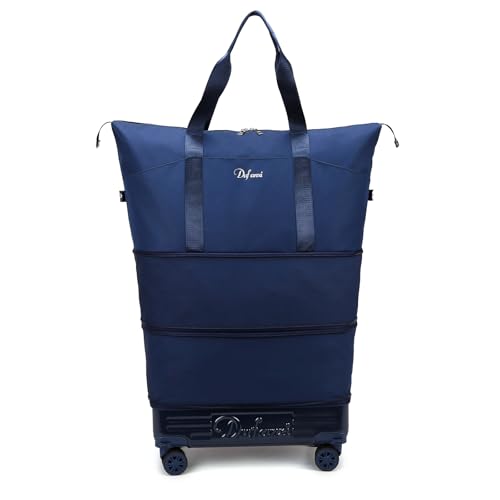 Rolling Duffle Bag with Wheels and Handle, Expandable Foldable Carry On Luggage with Removable Wheels, Personal Item Travel Bag, Lightweight Duffel Tote for Gym Hospital Weekender (Deep Navy) - color: Deep Navy