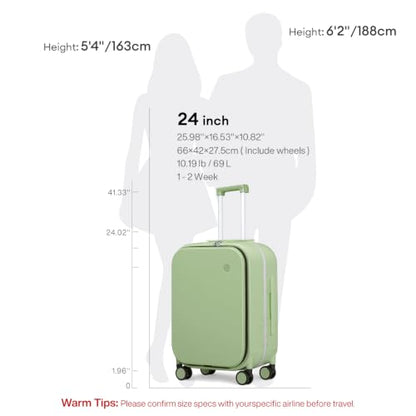 mixi Luggage Suitcase with Spinner Wheels, 24'' Checked Travel Luggage Aluminum Frame PC Hardside with TSA Lock & Cover - Avocado Green - color: Avocado Green, size: 24-inch