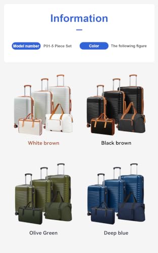 5-Piece PP Hard Shell Luggage Set, 20/24/28 Inch Suitcase with Foldable Travel Bag & Toiletry Bag, Dark Green - color: M - Dark Green