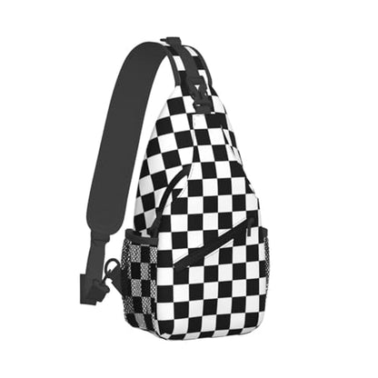 Sling Bag Black White Race Checkered Flag Sling Backpack Hiking Daypack Crossbody Shoulder Backpack Travel Chest Pack For Men Women - color: Black White Race Checkered Flag