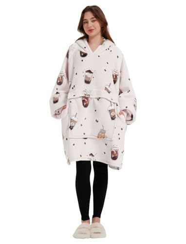 KFUBUO Wearable Blanket Hoodie for Adults With Pocket Milk tea - color: Milk Tea, size: Adult
