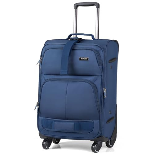Hanke 24 Inch Softside Expandable Checked Luggage with 4 Spinner Wheels - color: Blue, size: 24 Inch