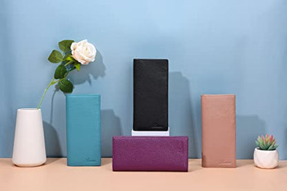 Lavemi Ultra Slim Thin Leather Women Wallet RFID Blocking Credit Card Holder Bifold Long Ladies Billfold - color: 2- Black