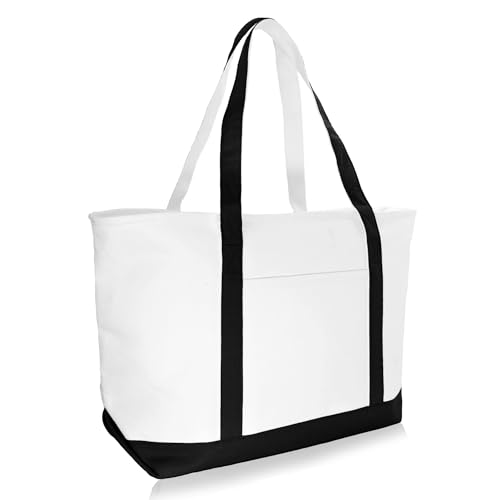 DALIX 23" Premium 24 oz. Cotton Canvas Shopping Tote Bag - color: Black