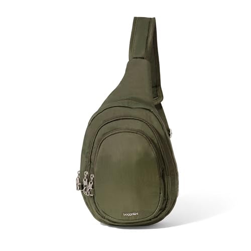 Baggallini Securtex® Anti-Theft Multi Zip Sling - Lightweight 8.6"x15.2" Travel Bag with Locking Zippers & RFID Protection - color: Thyme