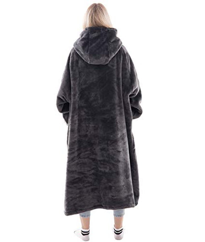 Waitu Wearable Blanket Sweatshirt Gifts for Women and Men, Warm and Cozy Giant Blanket Hoodie, Thick Flannel Blanket with Sleeves and Giant Pocket - Dark Gray - color: Dark Gray, size: Adult