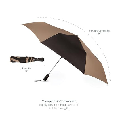 Totes Auto Open/Close Windproof Compact Large Golf Umbrella with UV and Water Repellant Protection - color: Black