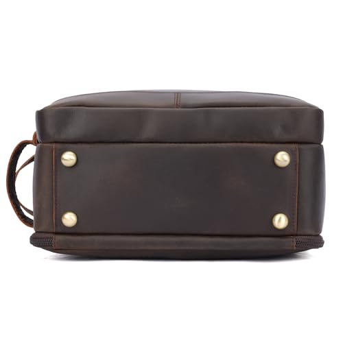Polare Toiletry Bag Full Grain Leather Shaving Kit Dopp Kit Travel Case Wash Bag with YKK Zippers - color: A-Dark Brown