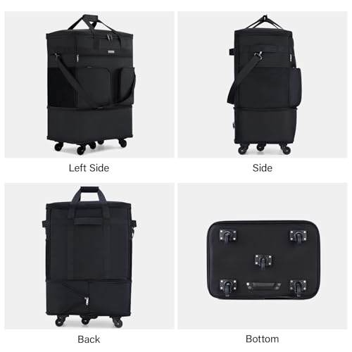Hanke Expandable Collapsible Luggage with Wheels, Black Upgrade Version 2, 98L, Water-Resistant, 5 Spinner Wheels, 3 Pockets, Polyester, 19x13x27.2 inches, 6.1lb, Carry-On Luggage, Travel, Vacation - color: Black-1