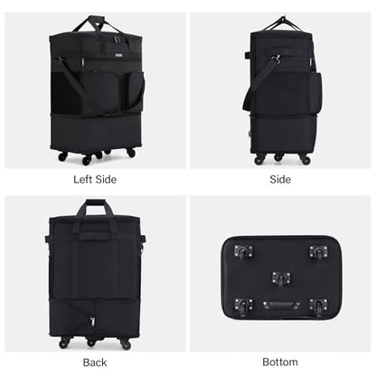 Hanke Expandable Collapsible Luggage with Wheels, Black Upgrade Version 2, 98L, Water-Resistant, 5 Spinner Wheels, 3 Pockets, Polyester, 19x13x27.2 inches, 6.1lb, Carry-On Luggage, Travel, Vacation - color: Black-1