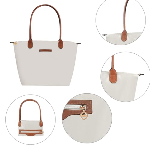 Waterproof Nylon Tote bag for Women Lightweight Designer Handbag with Zipper Stylish and Durable Purse - color: Paper White, size: Large